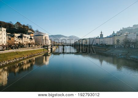 Salzburg. A city in western Austria, the capital of the federal state of Salzburg. The fourth largest city in Austria. Mozart's homeland. Europe.