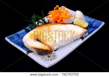 Japanese food style Sablefish steak grilled serve.