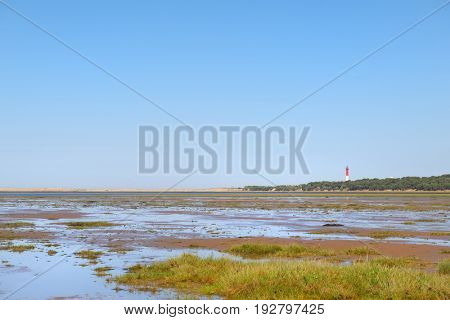 Lighthouse La Coubre at the French Atlantic coast in La Palmyre 