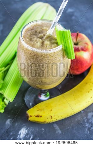 Green Smoothie With Celery, Banana And Apple