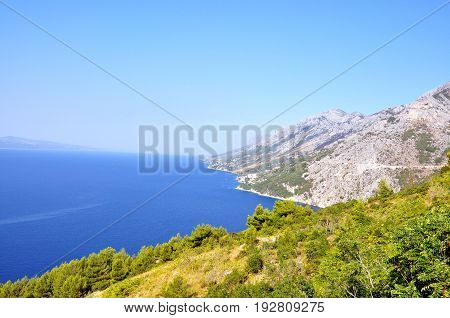 View from Biokovo mountain with Adriatic sea Dalmatia Croatia