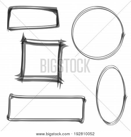 Set of vector frames. Watercolor edging. Hand-drawn circle square rectangle and oval. Can be used as design elements.