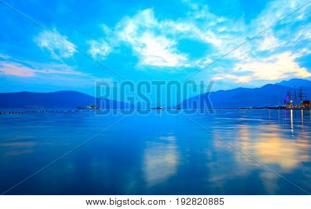 The Bay of Kotor near Tivat at sundown, Montenegro
