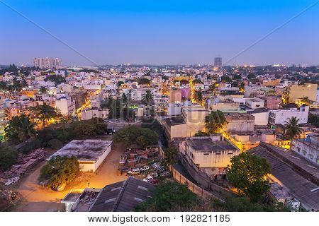 Bangalore City Skyline In Resident Zone At Night, Bangalore, India