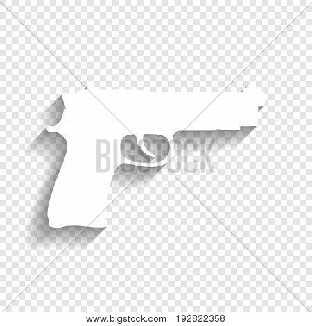 Gun sign illustration. Vector. White icon with soft shadow on transparent background.