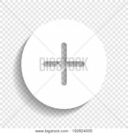 Positive symbol plus sign. Vector. White icon with soft shadow on transparent background.