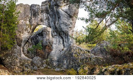 Detailed view of hole in karstic formations in the Majadas park, Cuenca