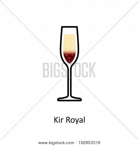 Kir Royal cocktail icon in flat style. Vector illustration