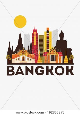 Bangkok city travel background in bright colors