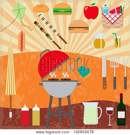 Barbecue Party day with bbq isolated elements