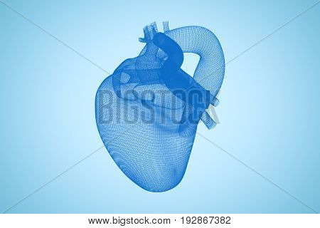 Vector image of blue 3d human heart against blue background