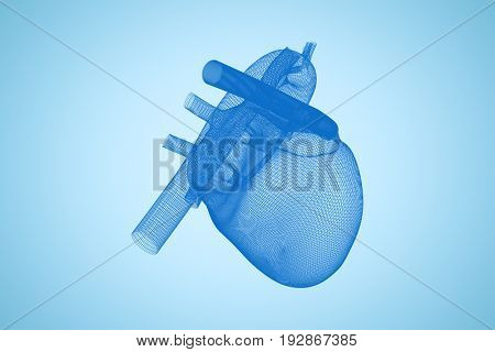 3d illustration of human heart against blue background
