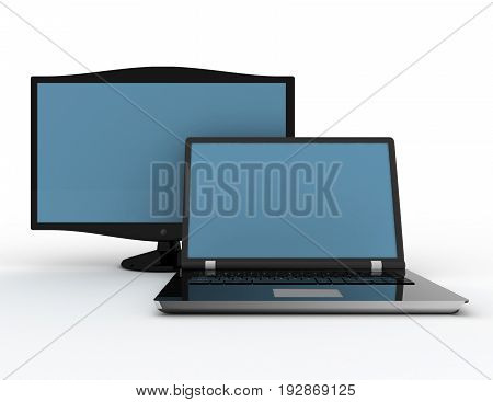 Modern Laptop And The Display On A White Background 3D Renered Illustration