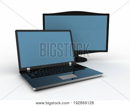 Modern Laptop And The Display On A White Background 3D Renered Illustration