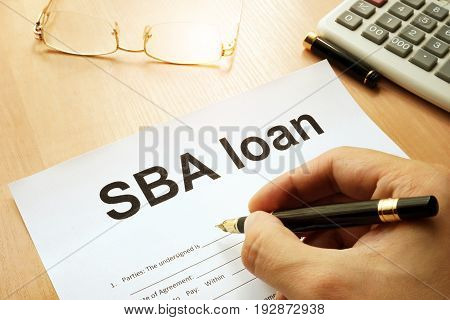 SBA loan form on a table. Business concept.