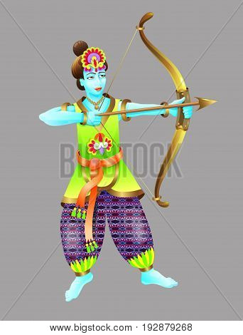 god of krishna shoots from a bow, vector illustration for an indian holiday dussehra