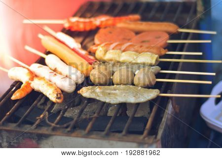 Grilled meatballs celebrate the holidays. Eating meatballs