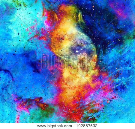 Yin Yang Symbol in cosmic space. Cosmic background
