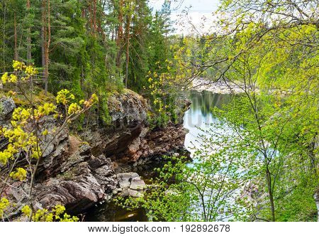 Vuoksa river and rocky canyon view in Imatra, Finland