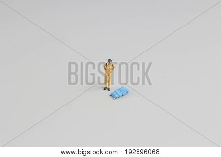 Mini Ature Backpacker , Tourist People Isolated On  Background