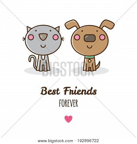 Best friends. Vector illustration of cat and dog.