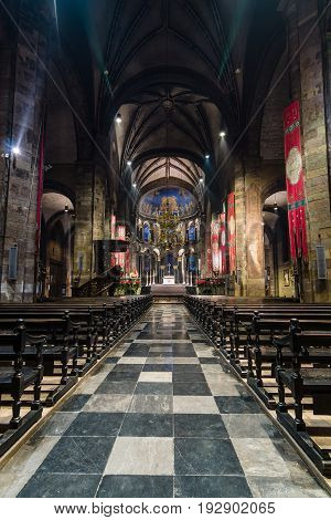 MAASTRICHT NETHERLANDS - JANUARY 13 2016: Interior of Basilica of Our Lady of the Assumption. The oldest church of the Netherlands. Construction started shortly after 1000 AD.