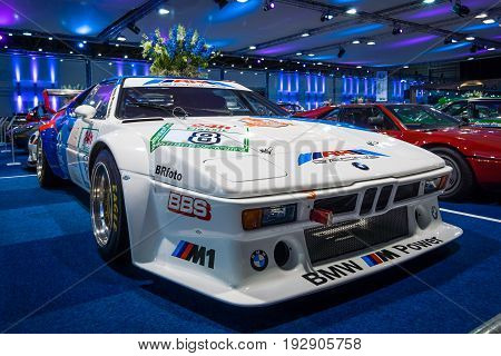 MAASTRICHT NETHERLANDS - JANUARY 14 2016: Sports car BMW M1 Procar (racing version of the BMW M1) 1980. International Exhibition InterClassics & Topmobiel 2016
