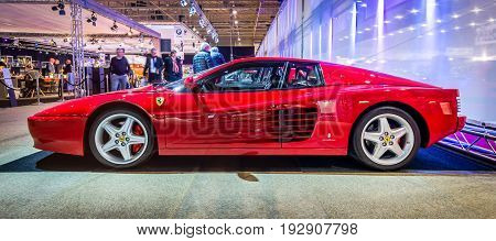 MAASTRICHT NETHERLANDS - JANUARY 14 2016: Sports car Ferrari Testarossa (512 TR) 1993. International Exhibition InterClassics & Topmobiel 2016