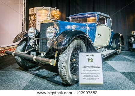 MAASTRICHT NETHERLANDS - JANUARY 14 2016: Vintage car Excelsior Albert 1 Cabriolet 1927. International Exhibition InterClassics & Topmobiel 2016