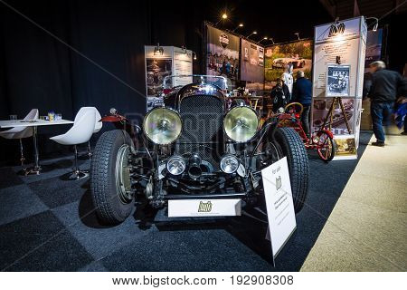 MAASTRICHT NETHERLANDS - JANUARY 14 2016: Vintage car Lagonda 3 Litre Open Tourer Special 1934. International Exhibition InterClassics & Topmobiel 2016