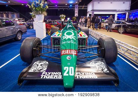 MAASTRICHT NETHERLANDS - JANUARY 14 2016: Formula One car Benetton B186 engine BMW M12 / 13 1986. International Exhibition InterClassics & Topmobiel 2016