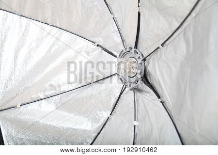 Flash On A White Background In The Photo Studio Softbox Equipment