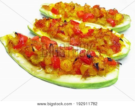stuffed vegetable marrow and tomato with parsley and fennel
