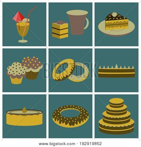 Set icons in flat design Cakes desserts