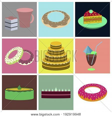 Set icons in flat design Cakes desserts