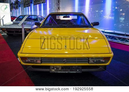 MAASTRICHT NETHERLANDS - JANUARY 14 2016: Mid-engined sports car Ferrari Mondial T Cabriolet 3.4 1994. International Exhibition InterClassics & Topmobiel 2016