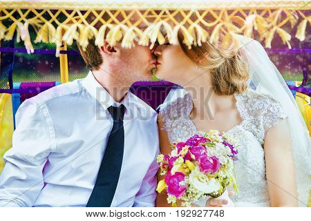 wedding at autumn flowersevent veil caucasian justmarriedcouple summer classic
