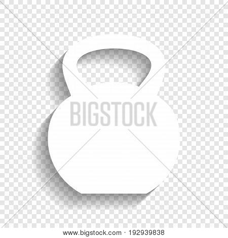 Fitness Dumbbell sign. Vector. White icon with soft shadow on transparent background.