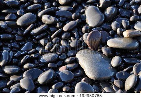 black pebbles on the lava beach South Coast Iceland
