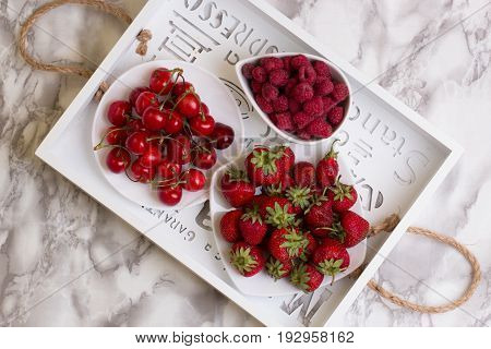 Group Of Fresh S Fruits Together Cherries,raspberries And Strawberries.