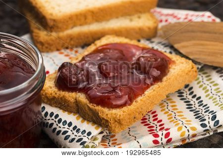 Breakfast Of Cherry Jam On Toast