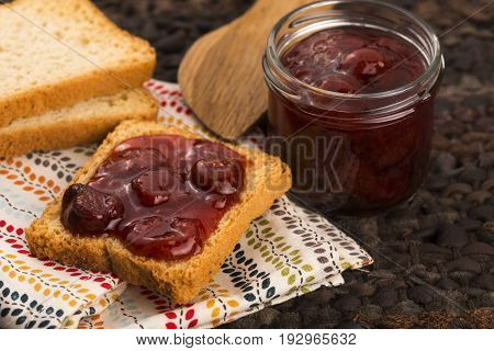 Breakfast Of Cherry Jam On Toast