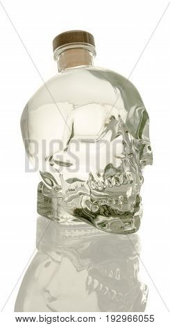 Winneconne WI -22 June 2017: A bottle of Crystal head vodka on an isolated background