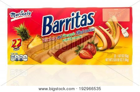 Winneconne WI -22 June 2017: A box of Barritas filled cookies on an isolated background