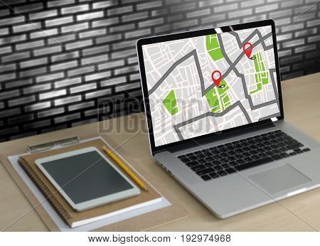 Gps Map To Route Destination Network Connection Location Street Map With Gps Icons  Navigation
