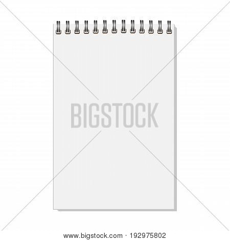 Blank realistic closed spiral notebook isolated on white background. Vertical copybook. Template mock up of organizer or diary. Vector.