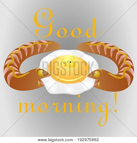 Fried eggs and sausage-track / fried eggs smile / vector