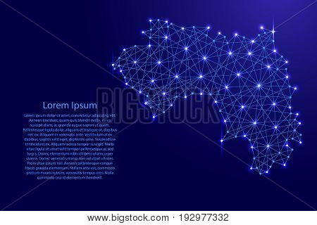 Map of Guinea from polygonal blue lines and glowing stars vector illustration
