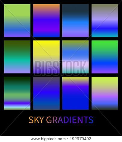 Set of bright sky gradients. Nature background. Stock vector