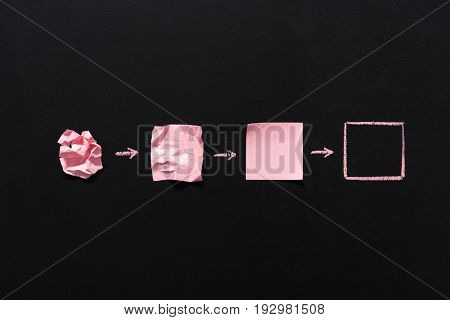 Row Of Pink Blank Notes In Different States Isolated On Black